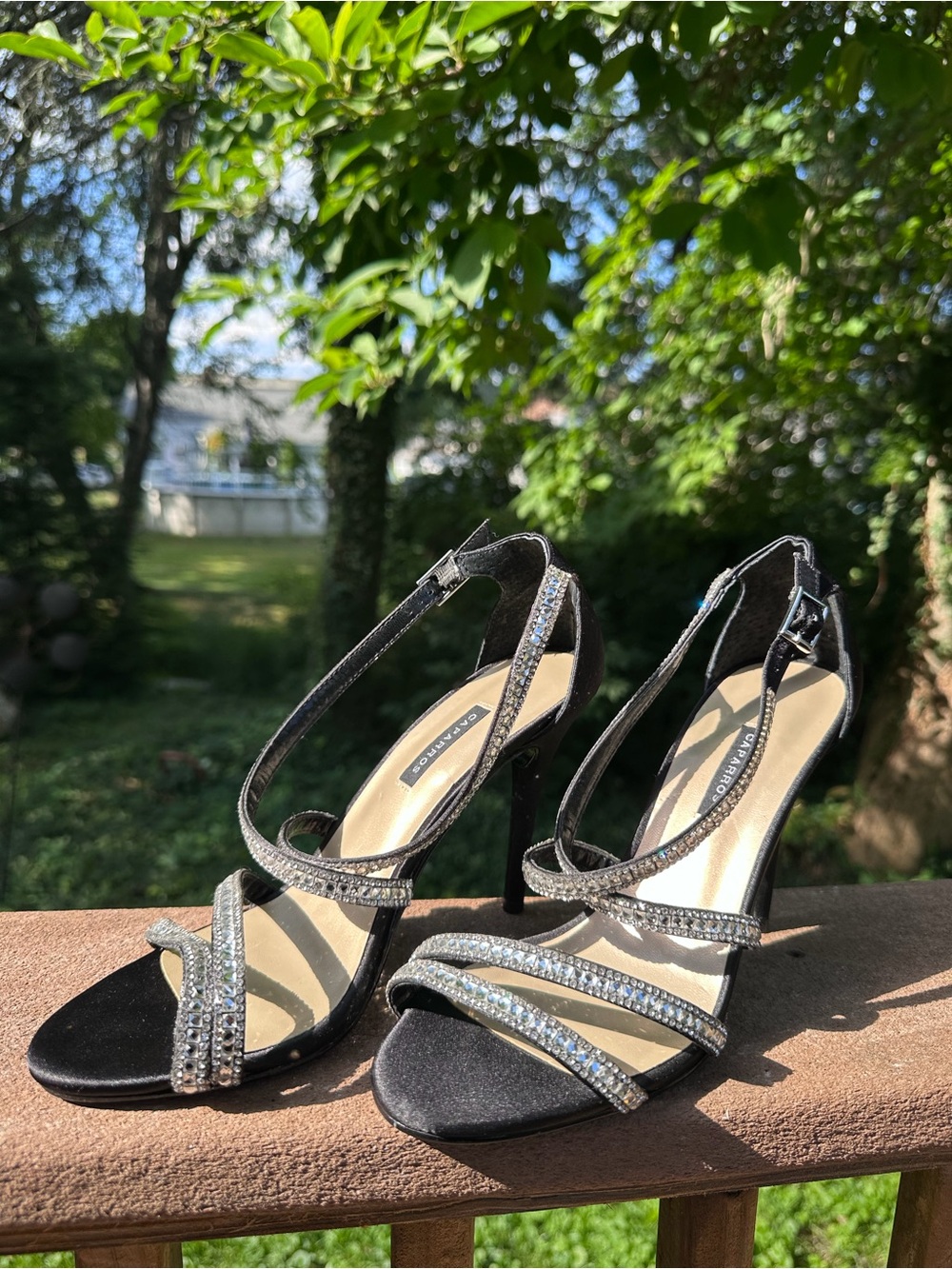 Caparros Black Strappy Crystal-Embellished Heels